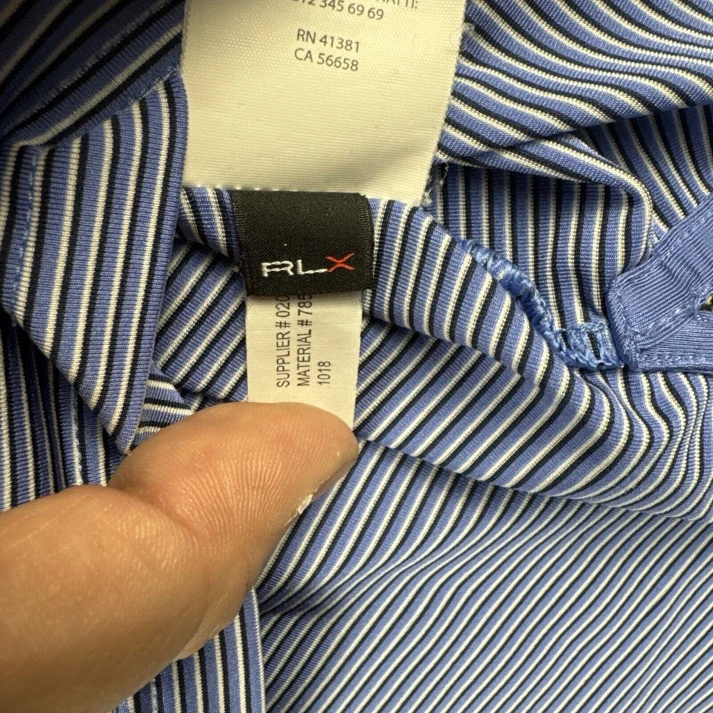 RLX Ralph Lauren Polo Mens Large Blue Striped‎ Moisture Wicking